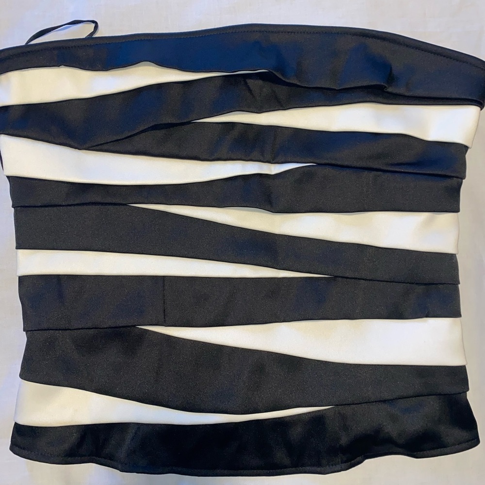 Charlotte Russe Black and White Asymmetrical Crop Top